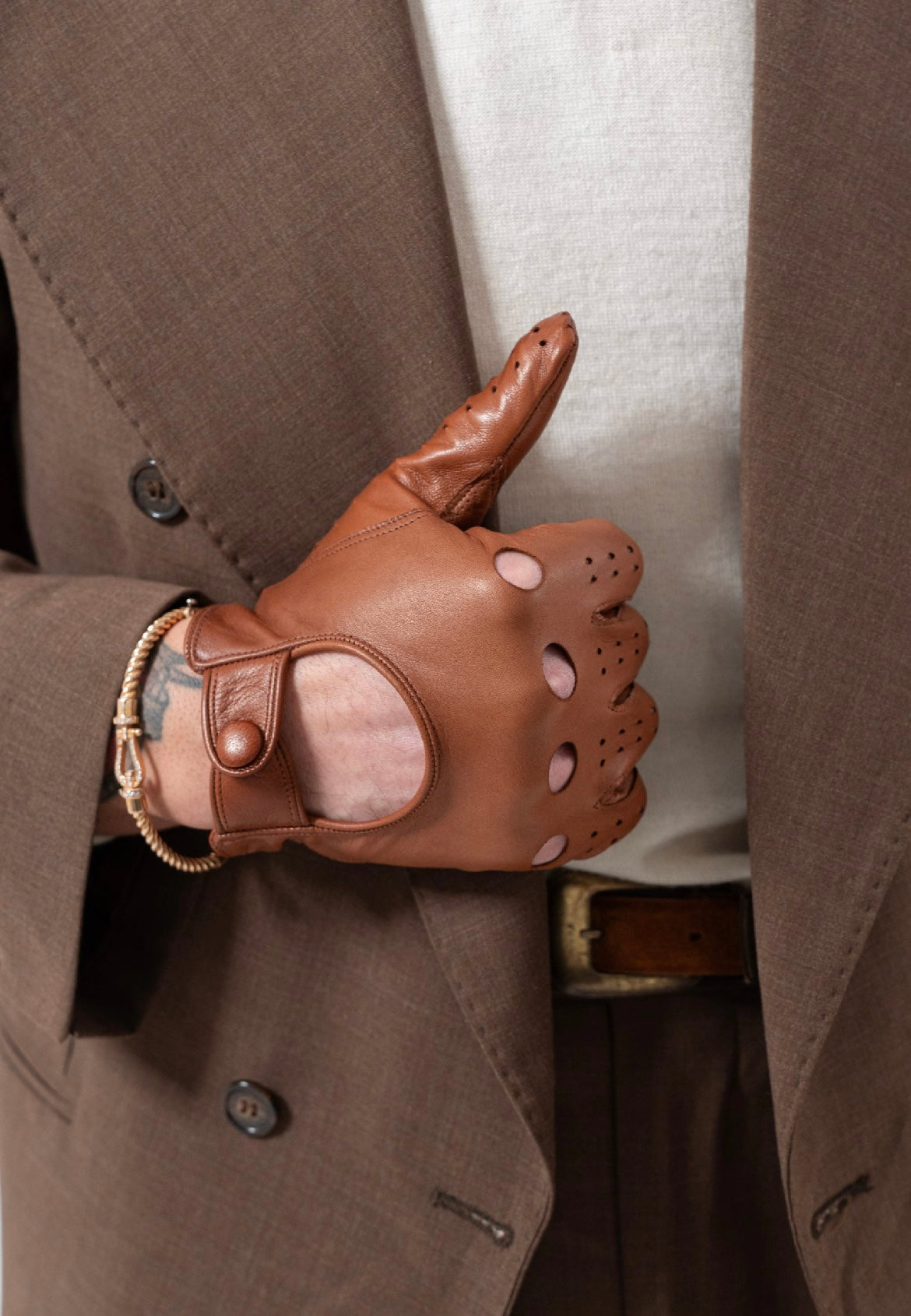 Guanti da uomo guida sportivo in vera pelle metis sfoderati con bottone