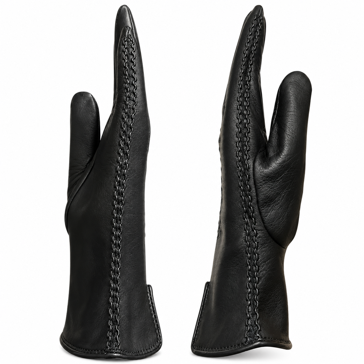Guanti da donna trendy in vera pelle metis con baguette laterale e fodera in seta