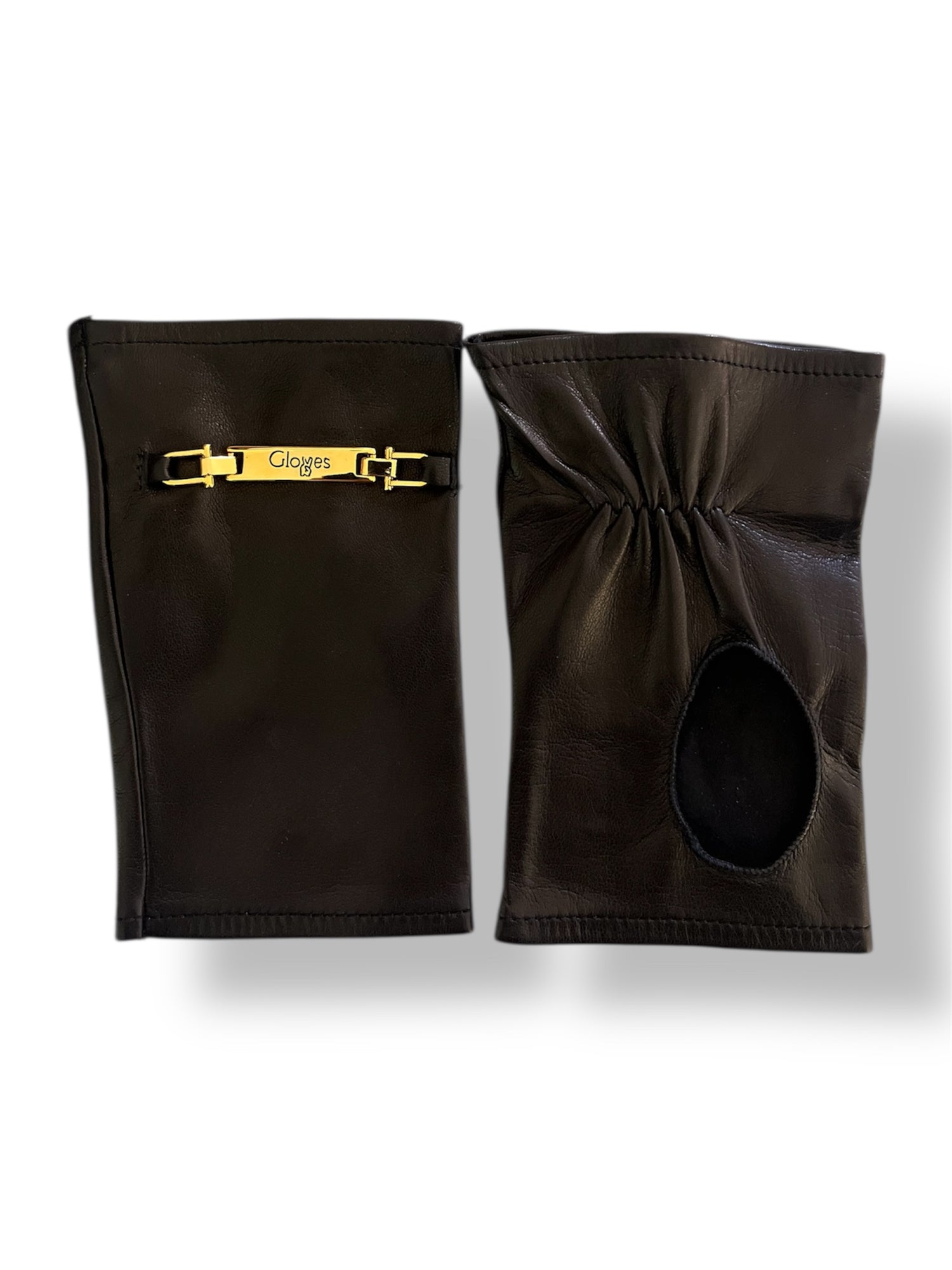 Guanti da donna senza dita in vera pelle Metis sfoderati con Logo colore Oro