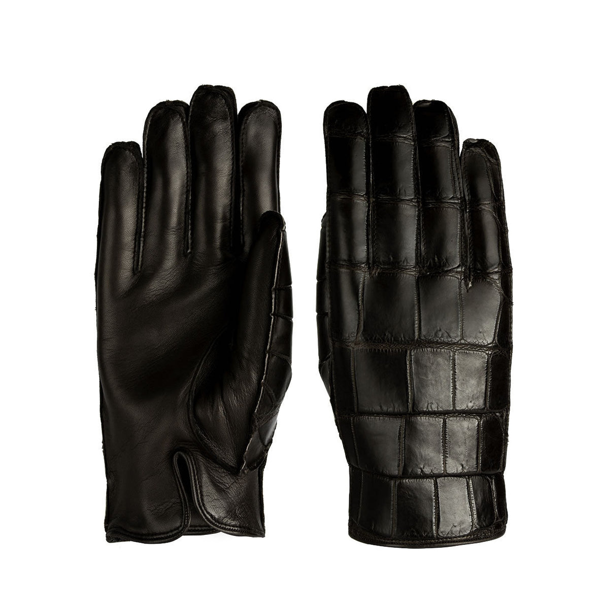 Gants homme en véritable cuir de métis avec dos en crocodile, doublés en cachemire.