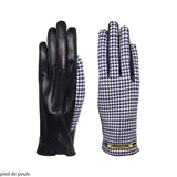 Guanti da donna in pelle metis con sopramano in tessuto pied de poule