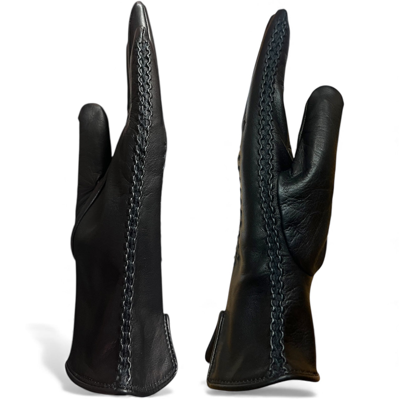 Guanti da donna trendy in vera pelle metis con baguette laterale e fodera in seta