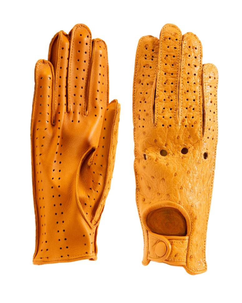 Damen-Motorradhandschuhe aus echtem Metis-Leder und Straußenleder auf – Gloves