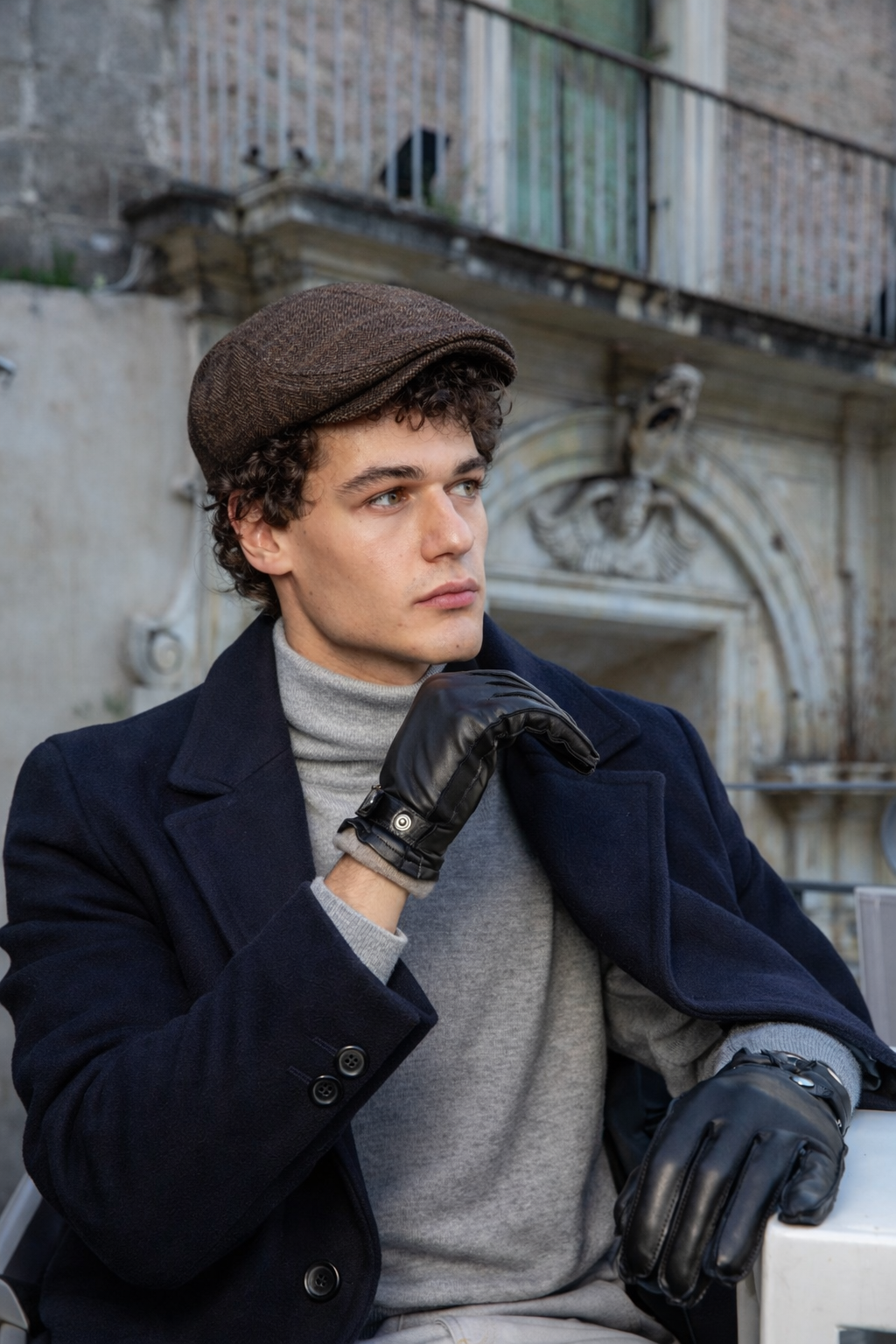 Gants en cuir véritable métis pour homme avec sangle et doublure en cachemire