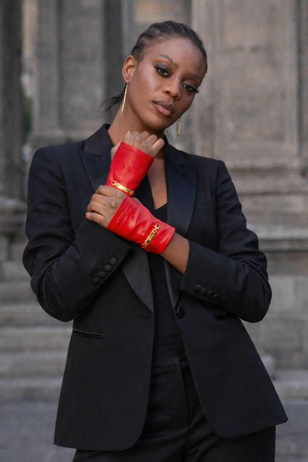 Guanti da donna senza dita in vera pelle Metis sfoderati con Logo colore Oro