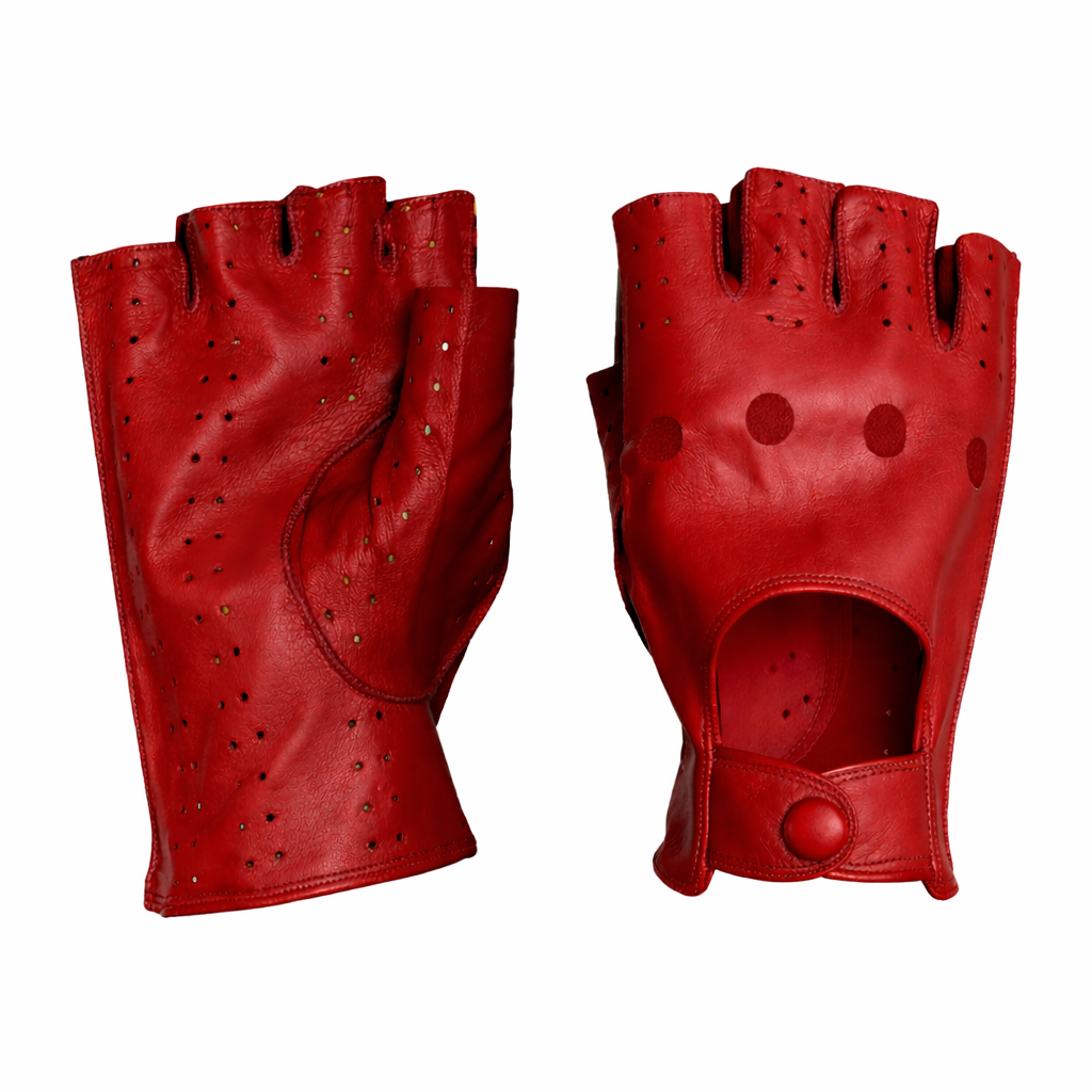 Guanti da uomo sportivo guida in vera pelle metis a mezze dita sfoderati