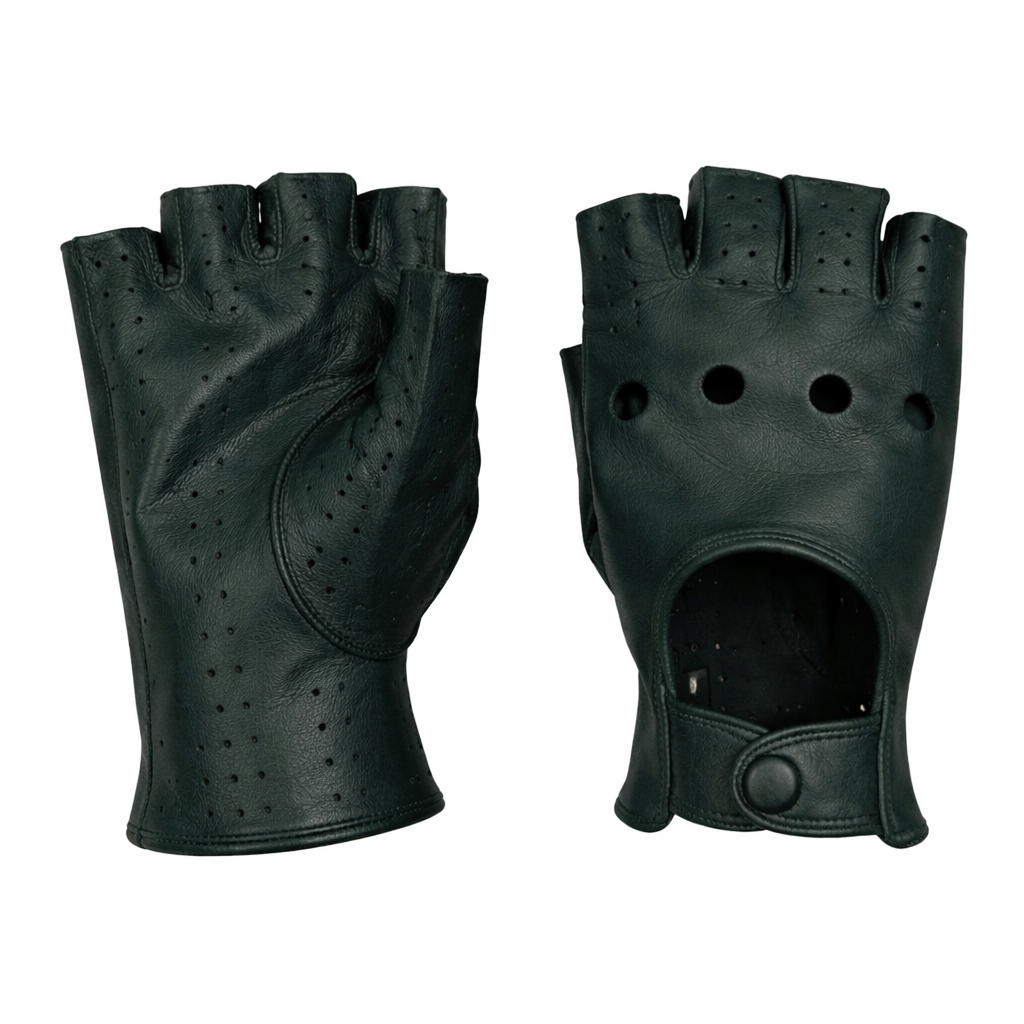 Guanti da uomo sportivo guida in vera pelle metis a mezze dita sfoderati
