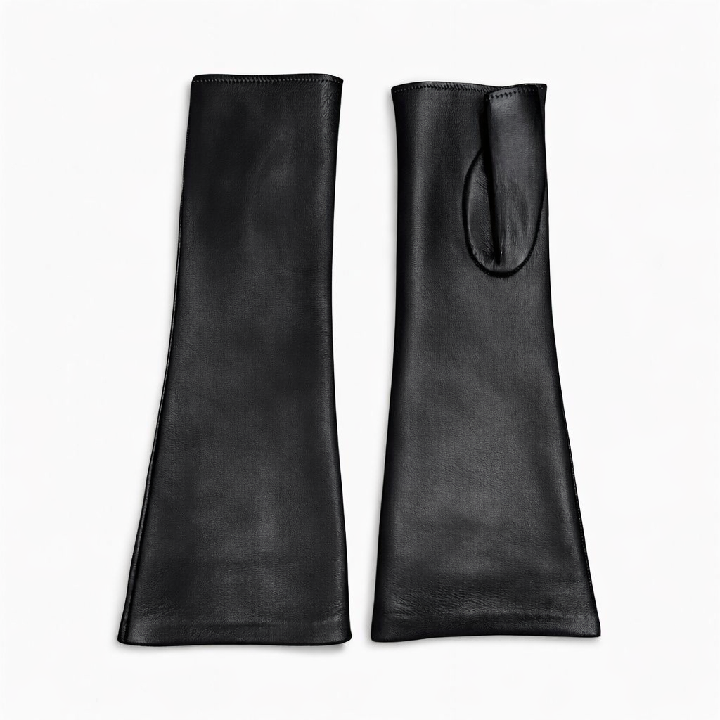 Gants pour femmes de 20 cm sans doigts en cuir véritable avec doublure en soie