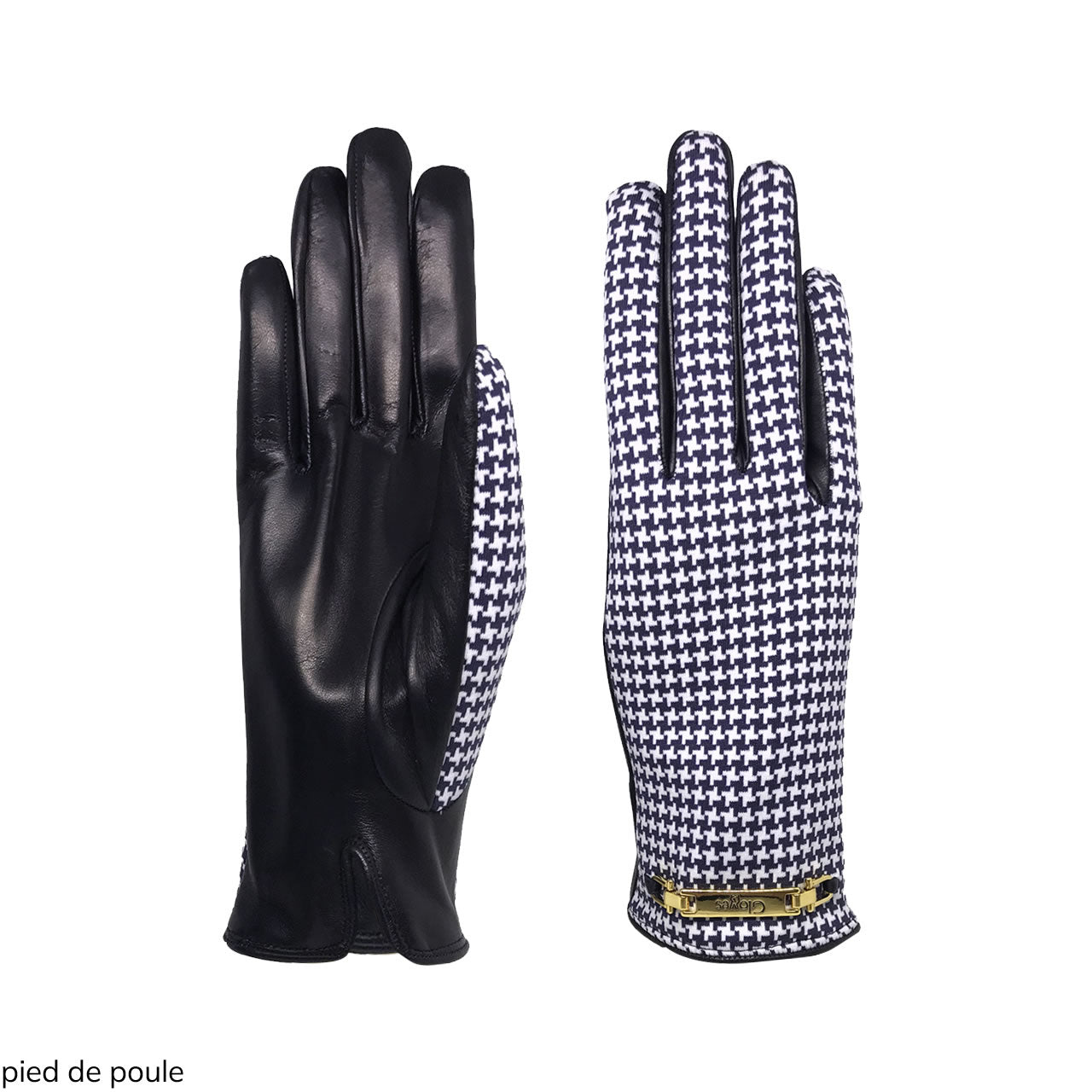 Classic women's gloves in metis lambskin with elastic houndstooth fabric overhand