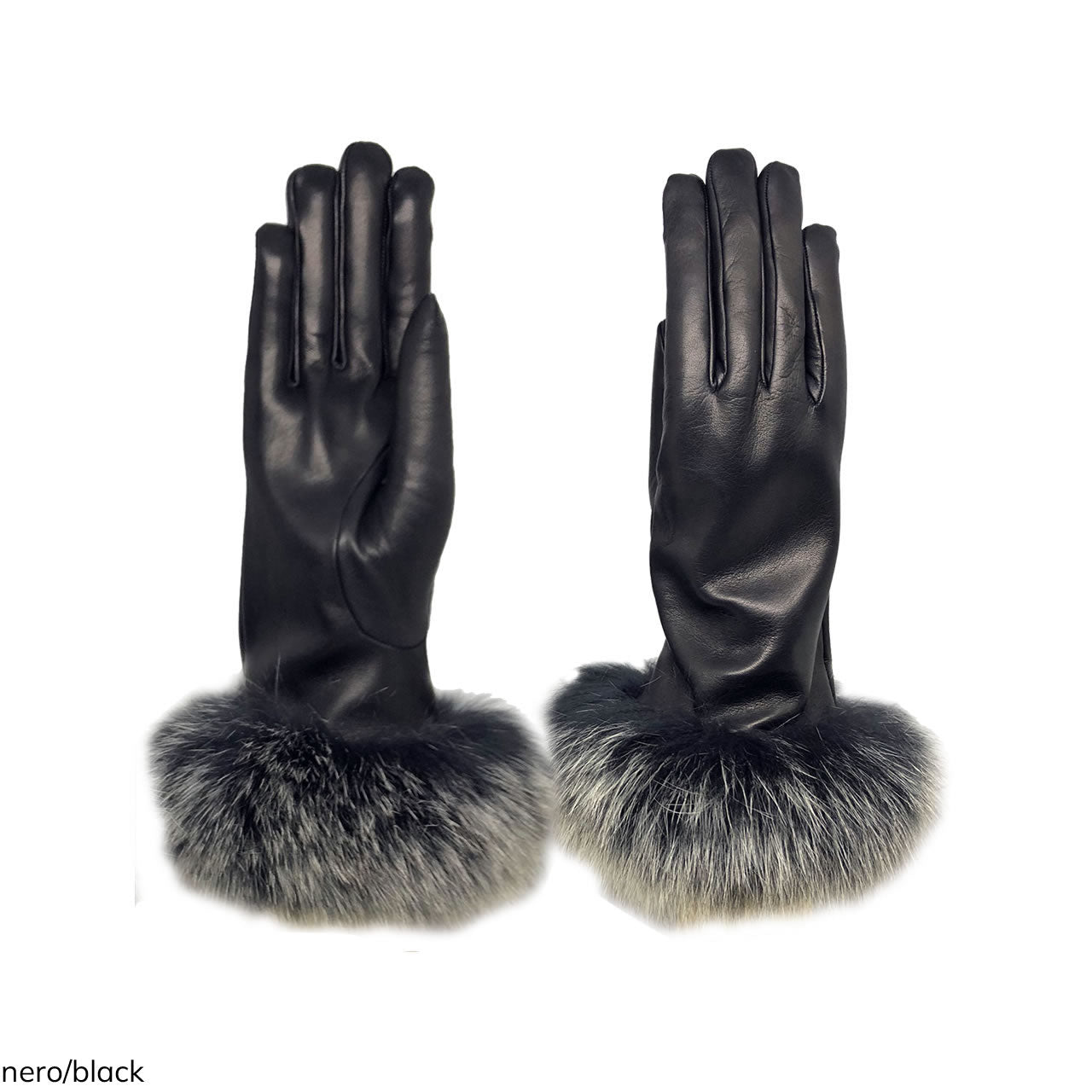 Women's gloves in genuine metis leather with cashmere lining and fox wrist.