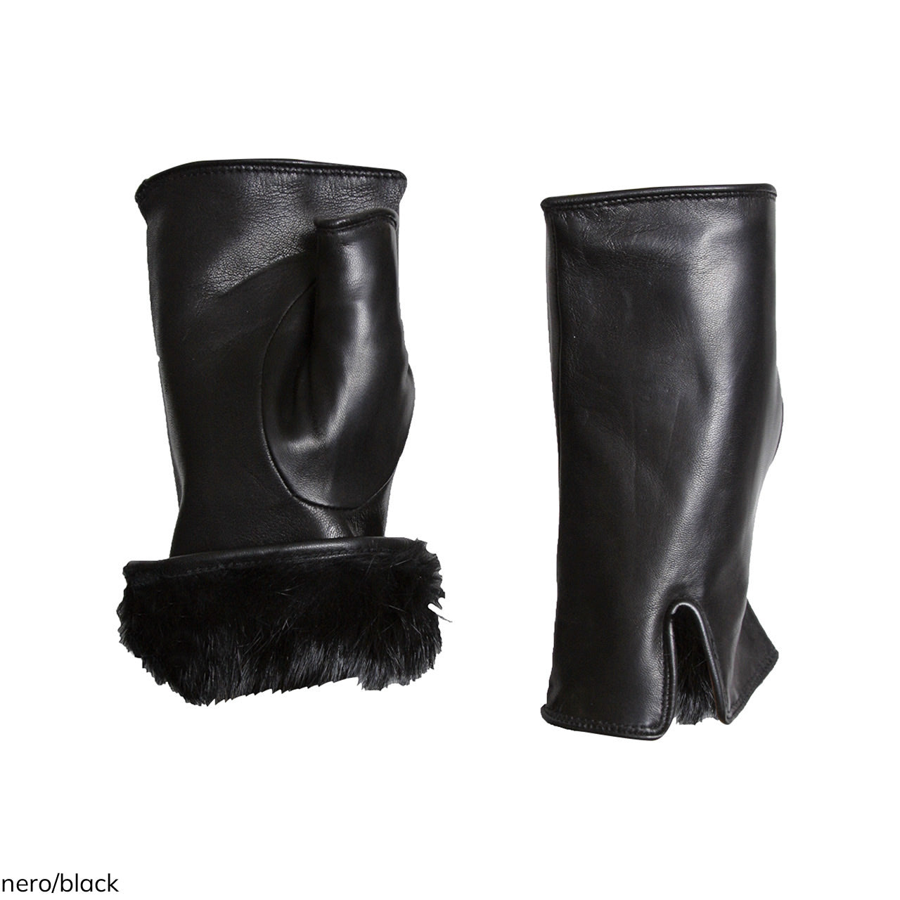 Women's Fingerless Gloves in Genuine Metis Leather with Black Rabbit Lining