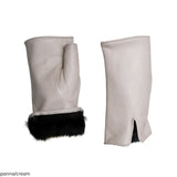 Guanti da donna senza dita in vera pelle metis con fodera in lapin nero