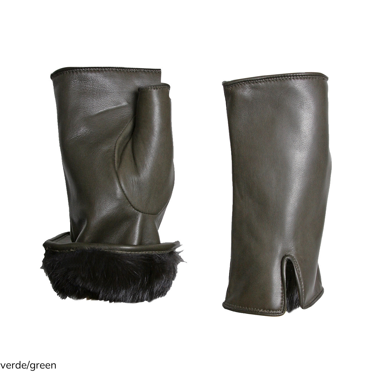 Women's Fingerless Gloves in Genuine Metis Leather with Black Rabbit Lining