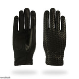 Men's braided gloves in genuine metis leather and spandex with cashmere lining.