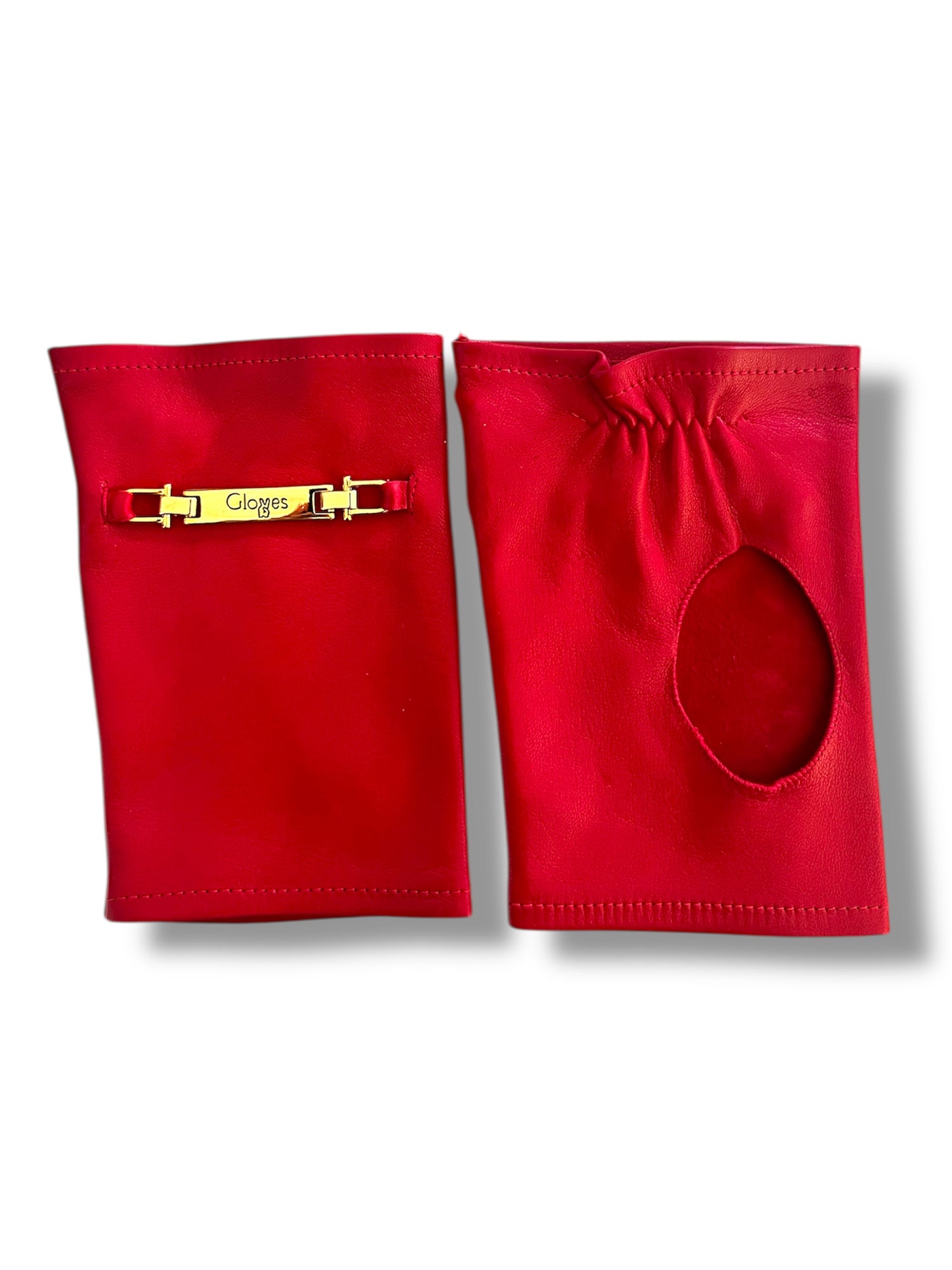 Guanti da donna senza dita in vera pelle Metis sfoderati con Logo colore Oro