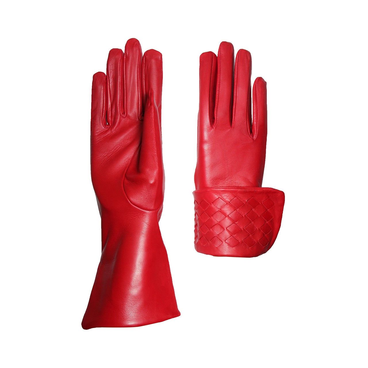 Trendy women's gloves in genuine metis leather lined in silk with braided cuff.