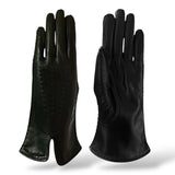 Guanti da donna trendy in vera pelle metis con baguette laterale e fodera in seta