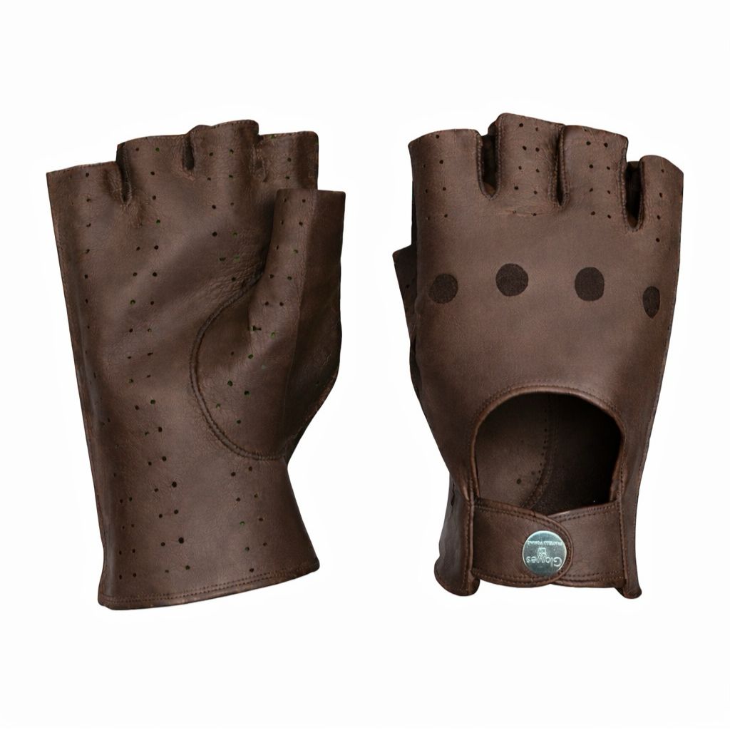 Guanti da uomo sportivo guida in vera pelle metis a mezze dita sfoderati