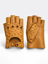 Men's sports driving gloves in genuine ostrich leather, fingerless, unlined