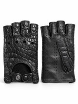 Damen-Lenkerhandschuhe mit halben Fingern aus echtem Krokodilleder ohne Futter