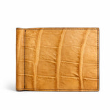 Portafogli in pelle opaca di coccodrillo con clip per banconote