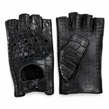 Gants de conduite femme demi-doigts en véritable peau de crocodile sans doublure