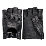 Gants de conduite sportive pour homme en vrai cuir crocodile à demi-doigts sans doublure