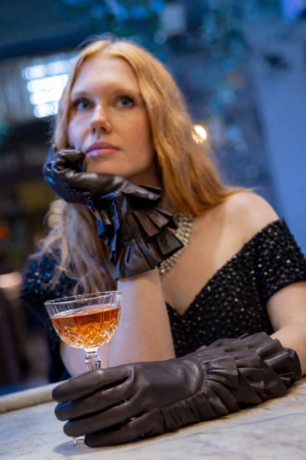 Guanti da donna trendy lungo 4 pollici in vera pelle metis sfoderati