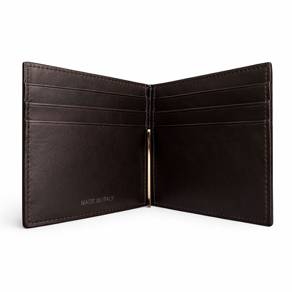 Portafogli in pelle opaca di coccodrillo con clip per banconote