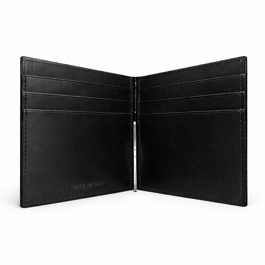 Portafogli in pelle lucida di Anguilla con clip per banconote