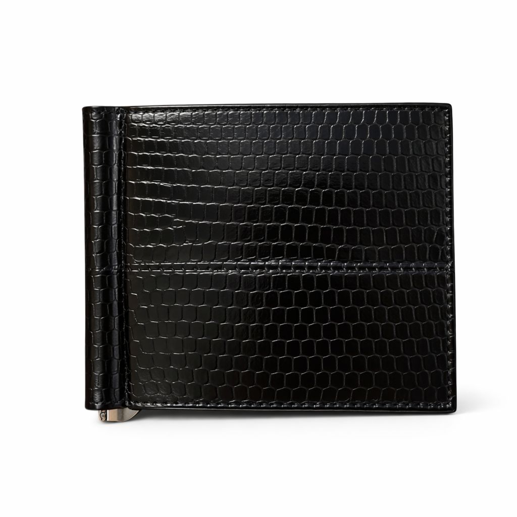 Portafogli in pelle lucida di Anguilla con clip per banconote