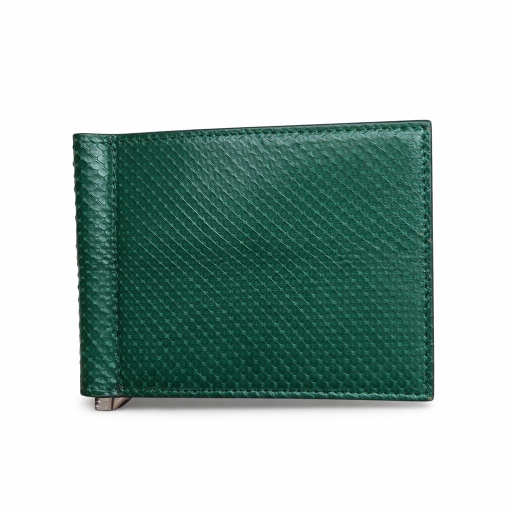 Portafogli in pelle lucida di Rettile con clip per banconote